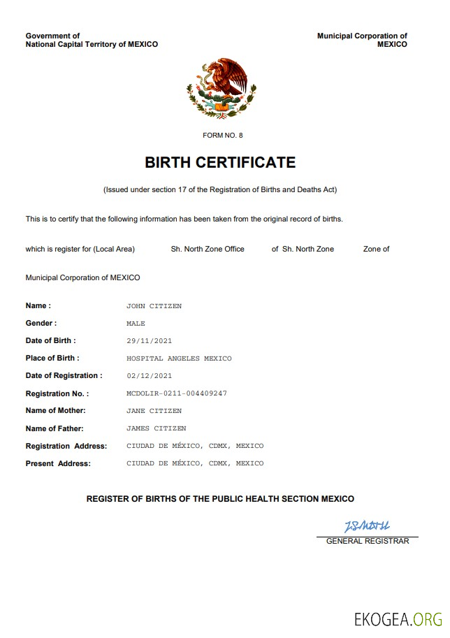 Modèle Word et PDF d'acte de naissance au Mexique template Modèle Word et PDF d'acte de naissance au Mexique template